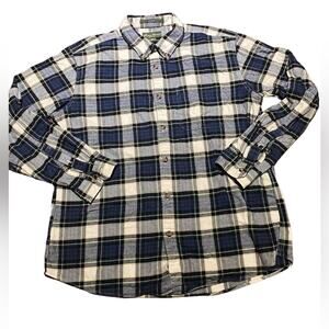 Eddie Bauer Blue and White Flannel Relaxed Fit Mens Large Button Up Shirt